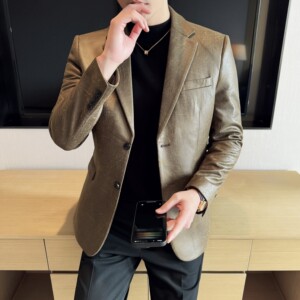 男士韩版修身西服麂皮绒提花时尚休闲西装外套DX55-P148图片