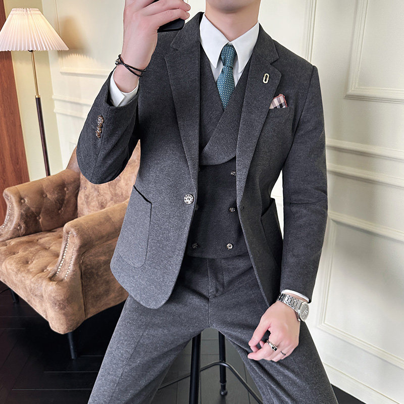 韩版修身商务西服毛呢西装三件套1824-P235，男装西服套装，星座1606-1