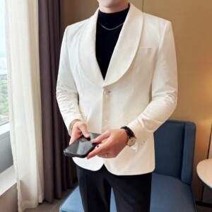 男士青果领时尚休闲西服牛皮绒西装外套DX54-P148图片