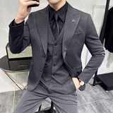 两粒扣戗驳领西服韩版修身商务西装三件套8802A-P235，男装西服套装，星座1606-1