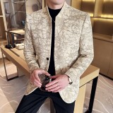 中式立领提花时尚休闲西装外套男士韩版修身西服DX61-P158，男装西服套装，星座1606-1