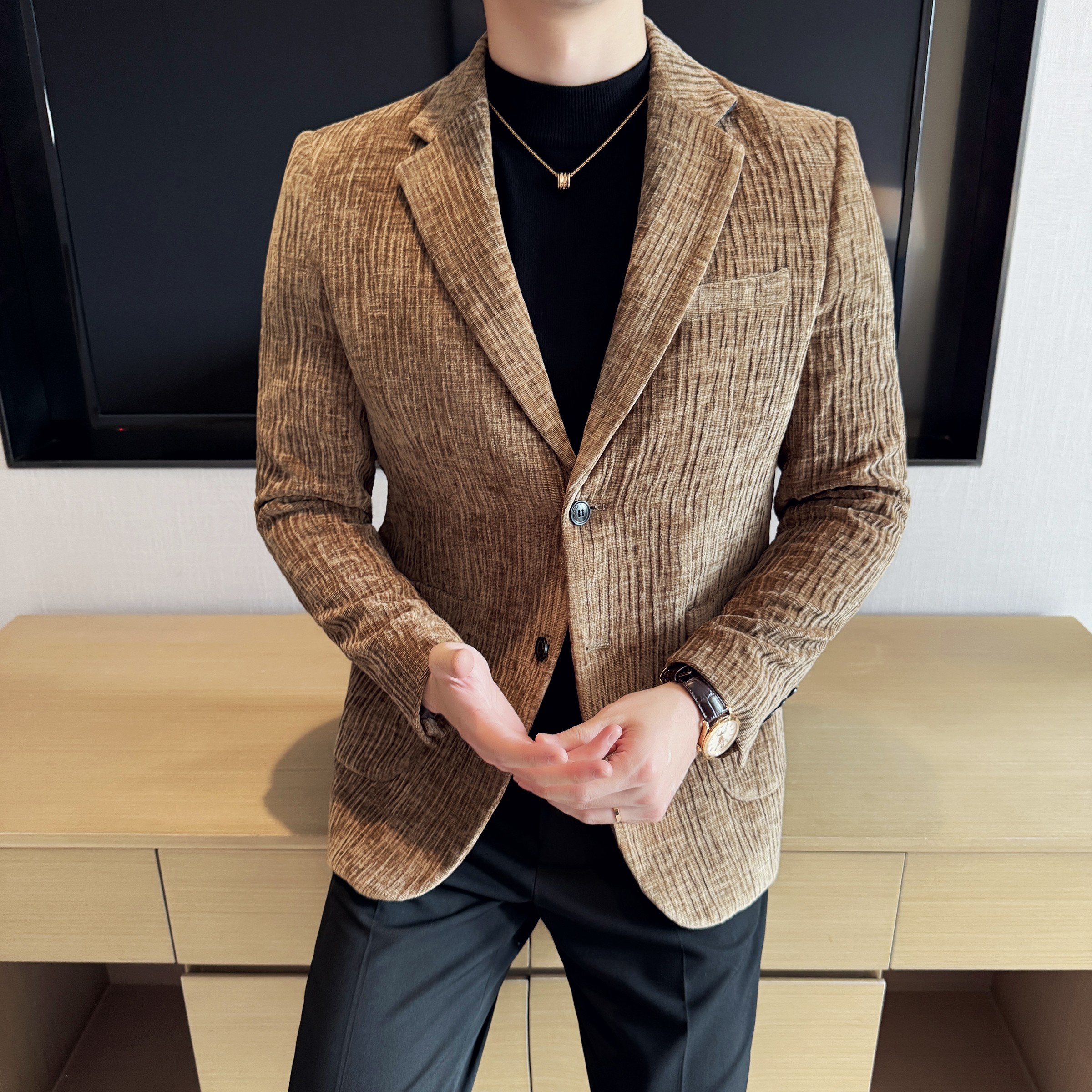 雪尼尔褶皱时尚休闲西装外套男士韩版修身西服DX60-P148，男装西服套装，星座1606-1