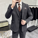 韩版修身商务西服条纹一粒扣西装三件套1815-P280，男装西服套装，星座1606-1