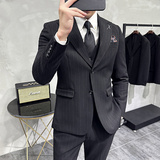 韩版修身商务西服条纹两粒扣戗驳领西装套装1816-P280，男装西服套装，星座1606-1