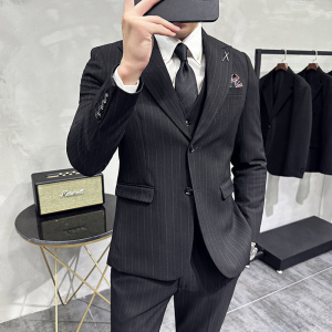韩版修身商务西服条纹两粒扣戗驳领西装套装1816-P280，男装西服套装，星座1606-1