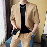 无领新中式西装微宽松版型短袖西服磁吸纽扣西服套装2504-P220，男装T恤，星座1606-1