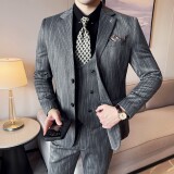 男士商务休闲西服流星雨条纹时尚潮流西装三件套2524-P280，男装西服套装，星座1606-1