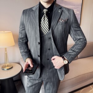 男士商务休闲西服流星雨条纹时尚潮流西装三件套2524-P280图片
