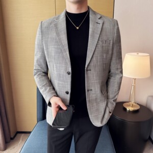韩版修身西服千鸟格时尚休闲西装外套DX46-P148图片