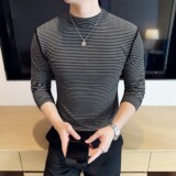 DS044-P48条纹半高领T恤修身立体男士长袖打底衫，男装T恤，星座1606-1