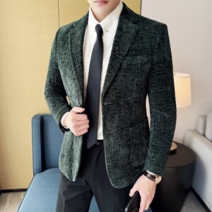 雪尼尔褶皱时尚休闲西装外套男士韩版修身西服DX60-P148图片