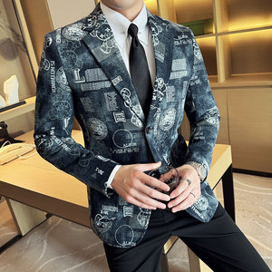 提花牛仔韩版修身西服时尚潮流休闲西装DX31-P168图片