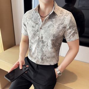 褶皱提花男士短袖衬衫时尚百搭休闲免熨衬衣CS017-P58图片