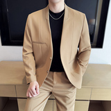 无领新中式西装微宽松版型长袖西服磁吸纽扣西服套装2505-P230，男装西服套装，星座1606-1