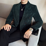 雪尼尔韩版修身西服双排扣条纹西装外套DX07-P148，男装西服套装，星座1606-1