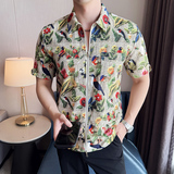 百鸟图夏季冰丝短袖西装无里衬提花休闲拉链外套DXZ008-P88，男装T恤，星座1606-1