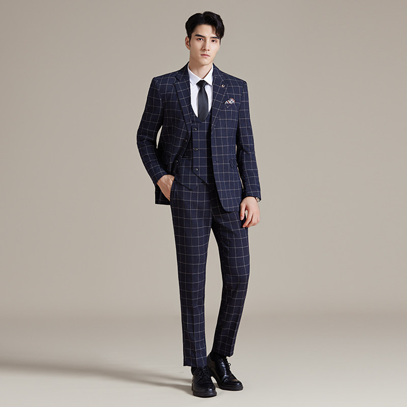男士商务婚礼西装韩版修身格子西服三件套2520-P280,男装西服套装,星座1606-1
