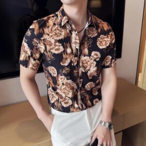 夏季印花短袖衬衫冰丝时尚休闲免熨衬衣男CS027-P58图片