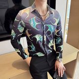 渐变褶皱印花衬衫时尚休闲免熨衬衣CS008-P63，男装衬衫，星座1606-1