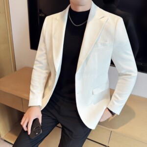 雪尼尔拼皮时尚休闲西装外套男士韩版修身西服DX58-P148图片