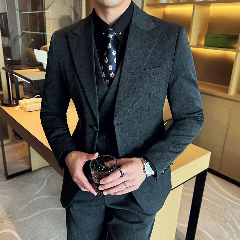 羊毛高品质韩版修身西服两粒扣西装三件套2417-P295,男装西服套装,星座1606-1