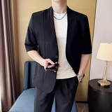 无领新中式西装微宽松版型短袖西服磁吸纽扣西服套装2504-P220，男装T恤，星座1606-1