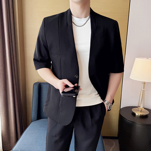 无领新中式西装微宽松版型短袖西服磁吸纽扣西服套装2504-P220图片