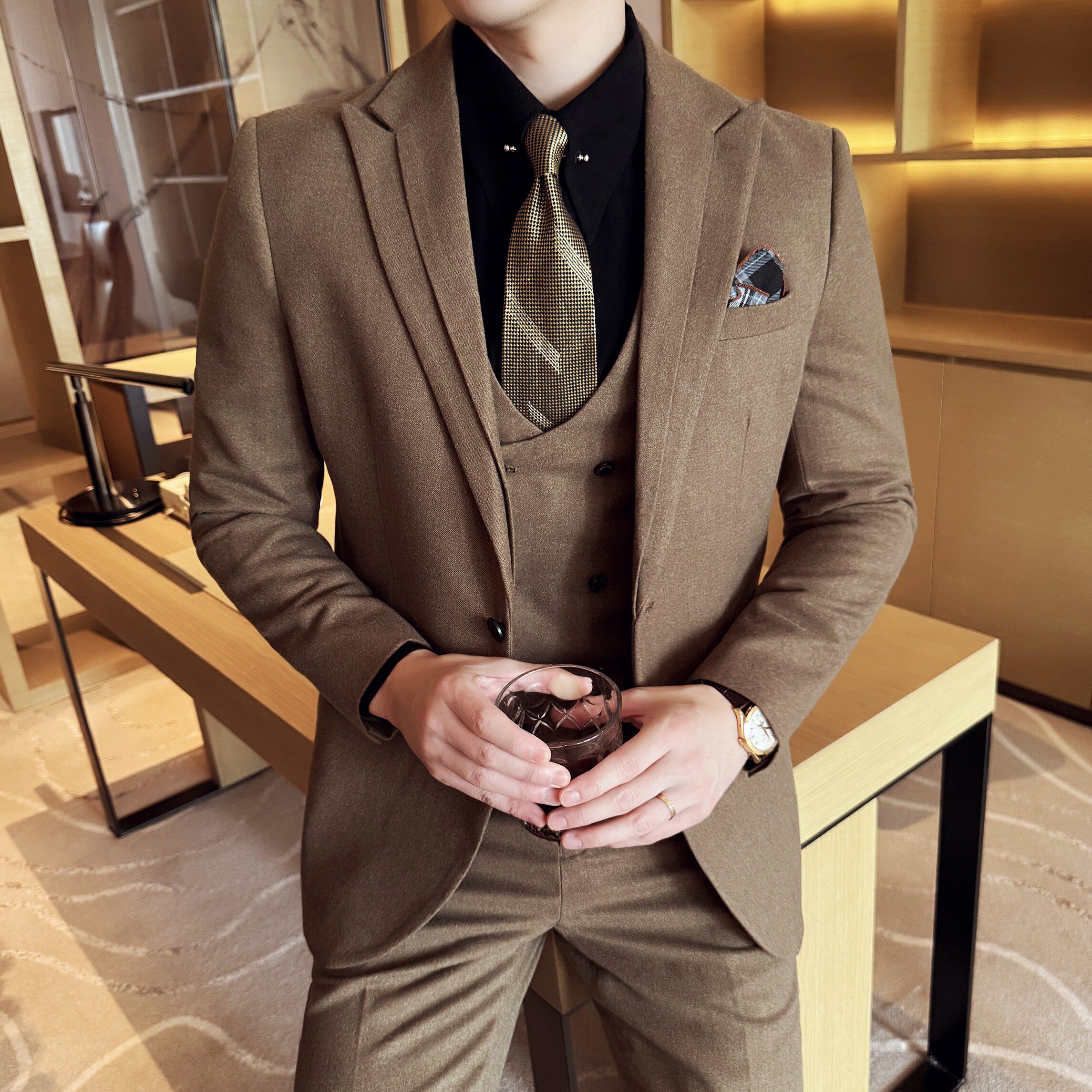 男士商务休闲西服双反领时尚潮流韩版修身西装三件套2523-P280,男装西服套装,星座1606-1