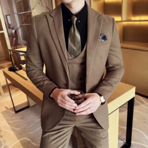 男士商务休闲西服双反领时尚潮流韩版修身西装三件套2523-P280