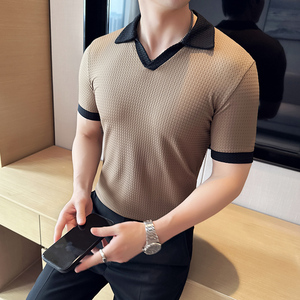 DS019-P48男士短袖冰丝POLO衫夏季新款时尚百搭修身立体T恤图片
