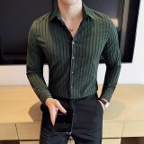 雪尼尔条纹男士衬衣时尚休闲免熨衬衫CS046-P63，男装衬衫，星座1606-1