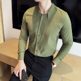 男士立领格纹长袖衬衫商务休闲时尚免熨衬衣男CS047-P63，男装衬衫，星座1606-1