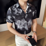 夏季碎花短袖衬衫冰丝时尚免熨衬衣男CS022-P58，男装T恤，星座1606-1
