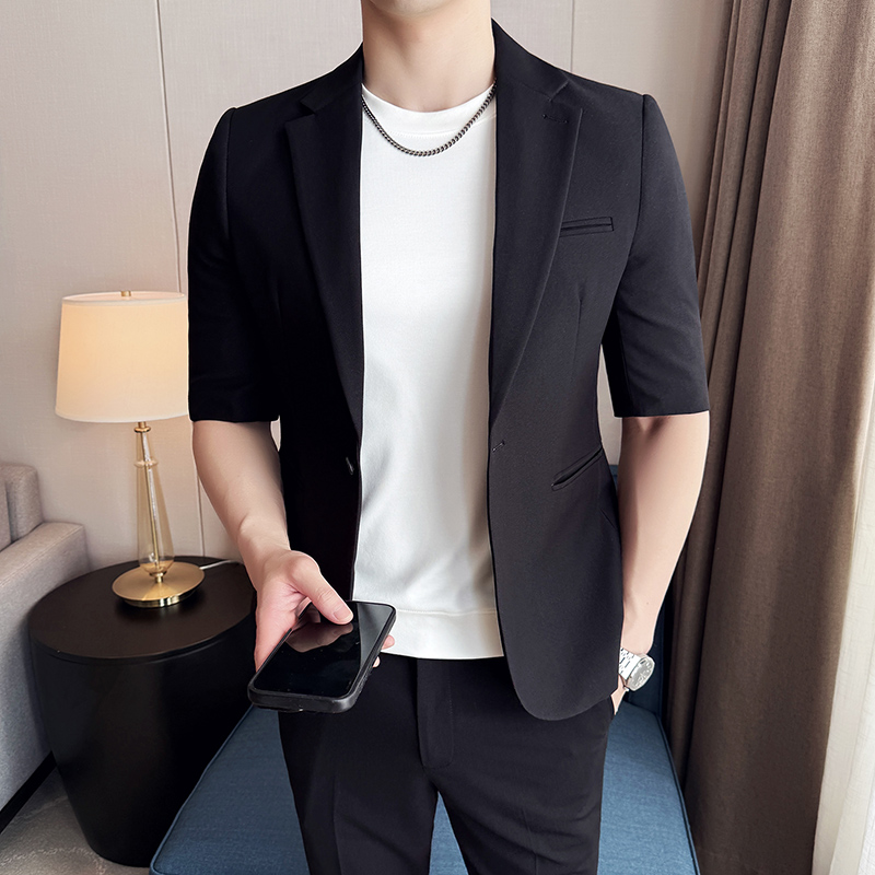 天丝薄款短袖西装韩版修身时尚简约西服套装2506-P195，男装T恤，星座1606-1