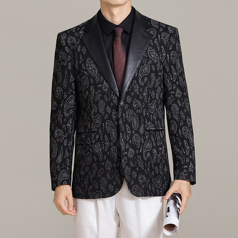 男士韩版修身西服时尚休闲提花拼皮西装外套DX70-P148,男装西服套装,星座1606-1