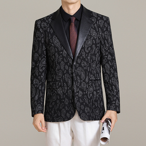 男士韩版修身西服时尚休闲提花拼皮西装外套DX70-P148图片