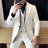 双层领韩版修身西服围巾搭配时尚潮流西装三件套2412-P280，男装西服套装，星座1606-1