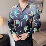 渐变褶皱印花衬衫时尚休闲免熨衬衣CS008-P63，男装衬衫，星座1606-1