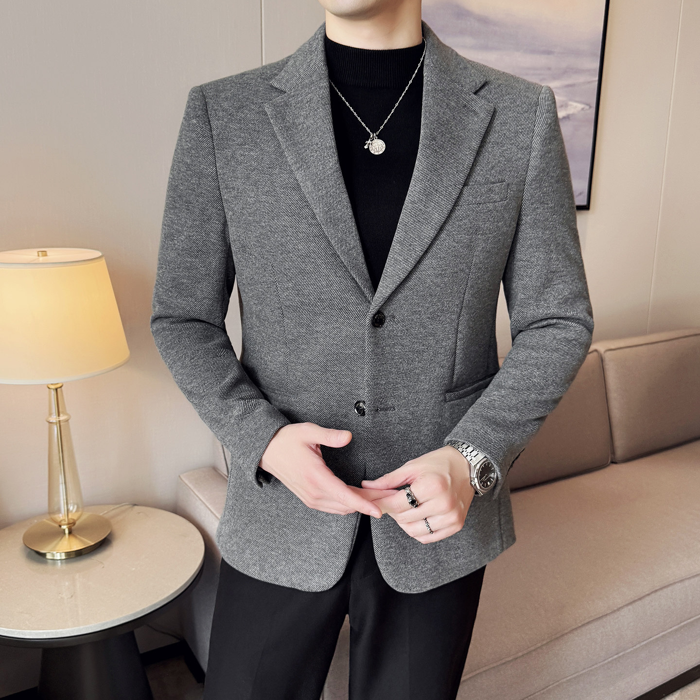 加厚秋冬羊毛西服时尚休闲西装外套男士韩版修身西装DX74-P168,男装西服套装,星座1606-1