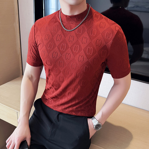 DS006-P38男士半高领短袖T恤春夏新款时尚百搭修身立体打底衫图片