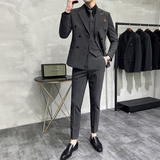 韩版修身商务西服双排扣条纹西装三件套1820-P270，男装西服套装，星座1606-1