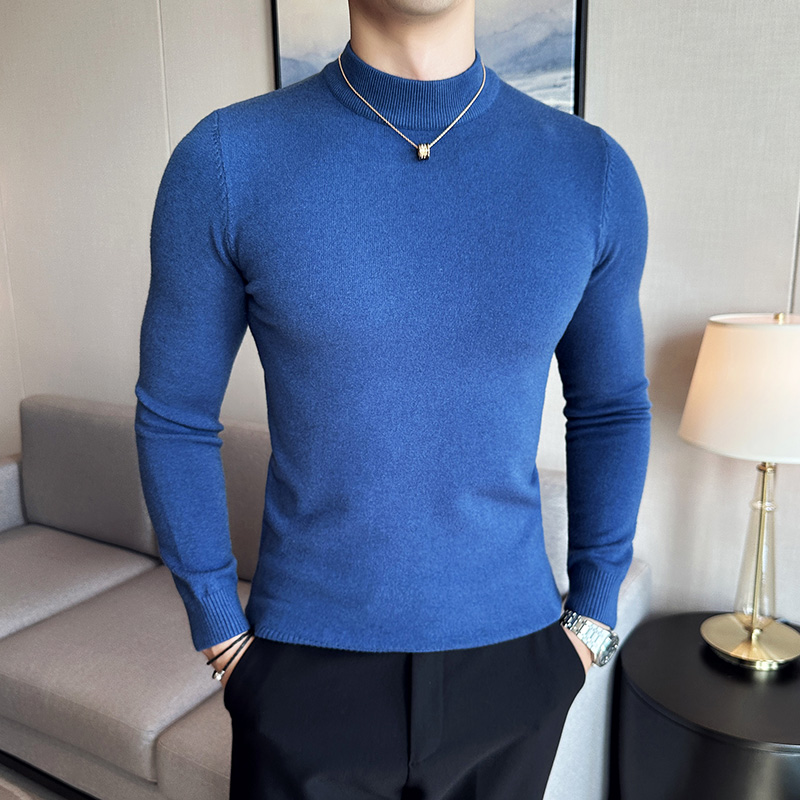 莫代尔抗起球半高领毛衣男针织套头毛衣修身毛线针织衫681-P48，男装针织衫/毛衣，星座1606-1