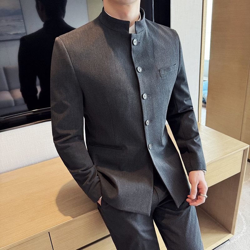 立领中山装韩版修身西服商务休闲西装两件套LJT2502-P195,男装西服套装,星座1606-1