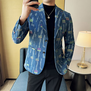 提花牛仔韩版修身西服时尚潮流休闲西装DX28-P168图片
