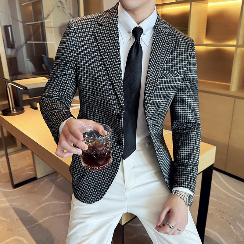 秋冬新款韩版修身西服时尚小方格西装外套DX22-P148,男装西服套装,星座1606-1