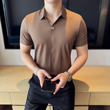 冰丝无痕高弹V领PLO衫高端时尚短袖上衣男2821-P62，男装T恤，星座1606-1