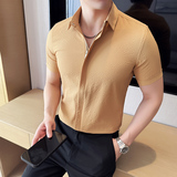 泡泡纱男士短袖拉链衬衫时尚百搭休闲免熨衬衣CS020-P63，男装T恤，星座1606-1
