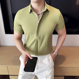 泡泡纱男士短袖拉链衬衫时尚百搭休闲免熨衬衣CS020-P63，男装T恤，星座1606-1