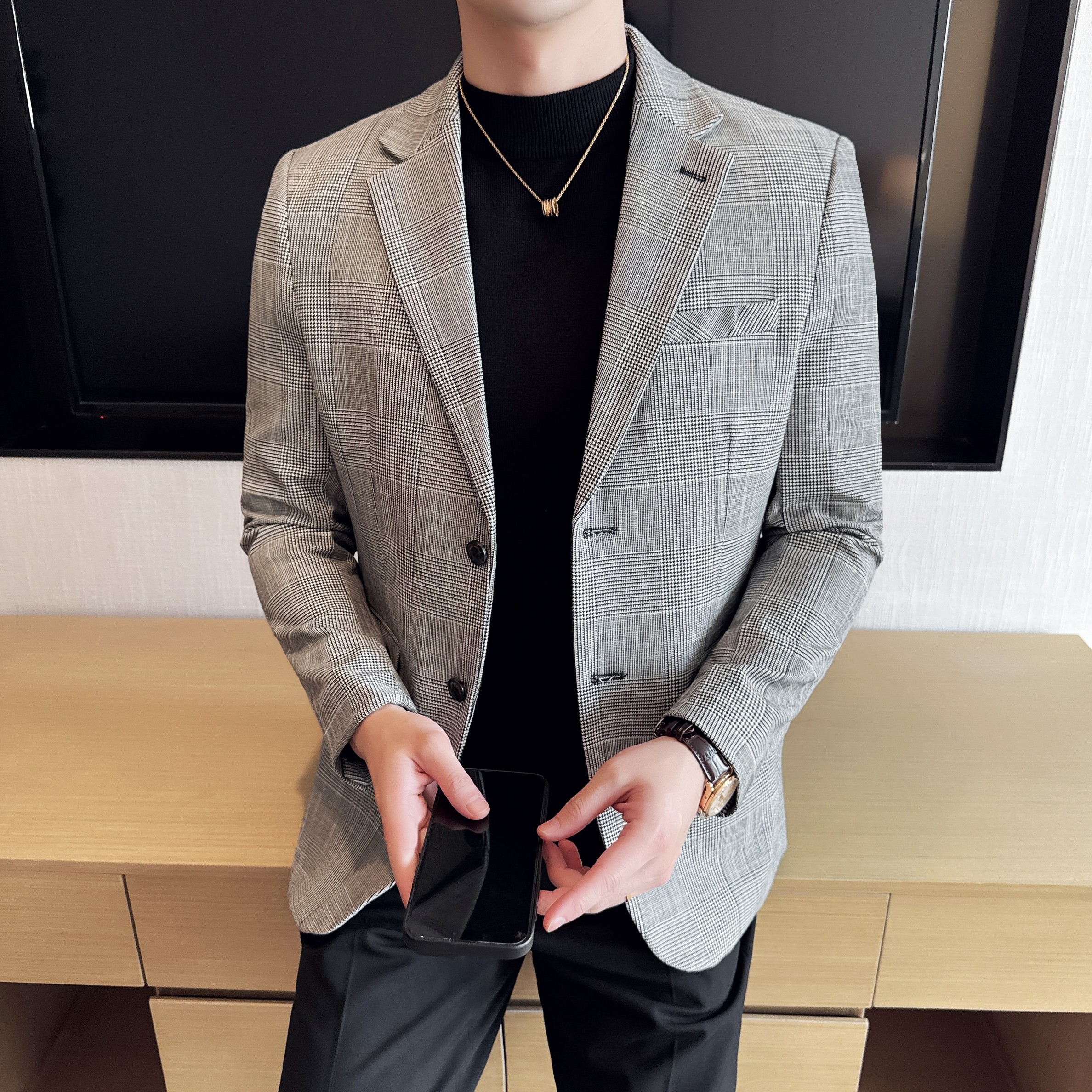 韩版修身西服千鸟格时尚休闲西装外套DX46-P148,男装西服套装,星座1606-1