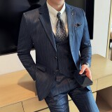 男士商务休闲西服流星雨条纹时尚潮流西装三件套2524-P280，男装西服套装，星座1606-1